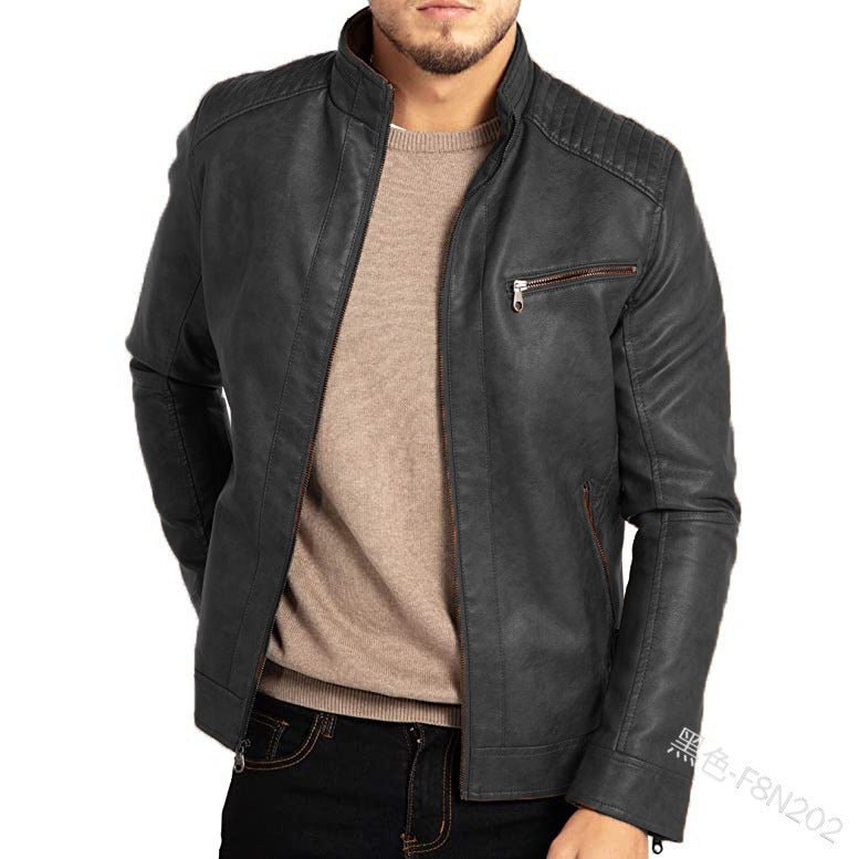 Veste moto punk homme en cuir synthétique col montant polyester durable urbaine! - IVOIRART.COM