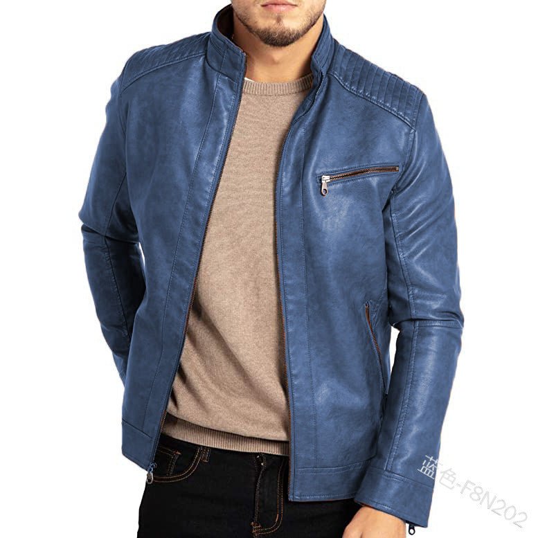Veste moto punk homme en cuir synthétique col montant polyester durable urbaine! - IVOIRART.COM