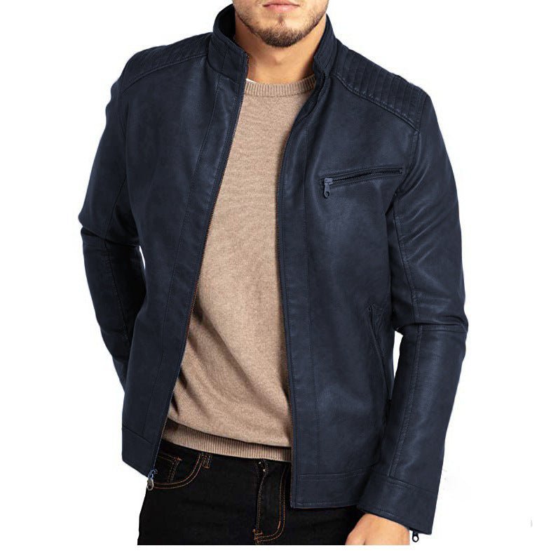 Veste moto punk homme en cuir synthétique col montant polyester durable urbaine! - IVOIRART.COM