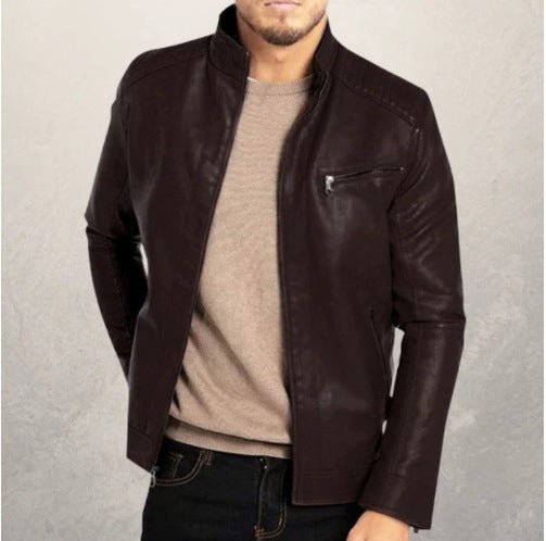 Veste moto punk homme en cuir synthétique col montant polyester durable urbaine! - IVOIRART.COM
