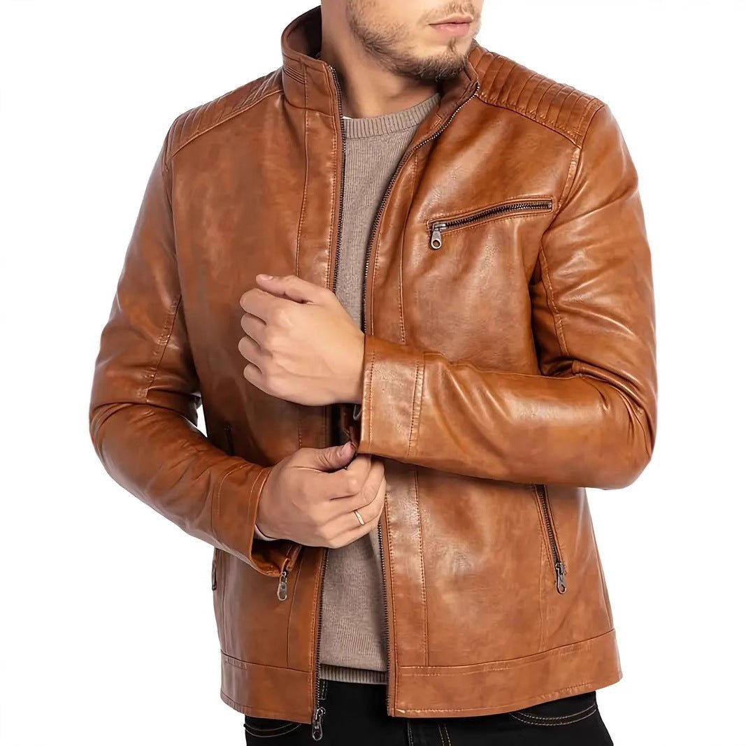 Veste moto punk homme en cuir synthétique col montant polyester durable urbaine! - IVOIRART.COM