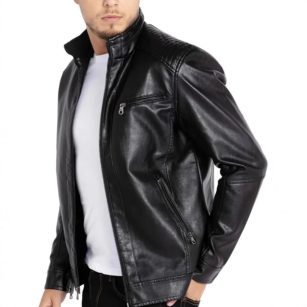 Veste moto punk homme en cuir synthétique col montant polyester durable urbaine! - IVOIRART.COM