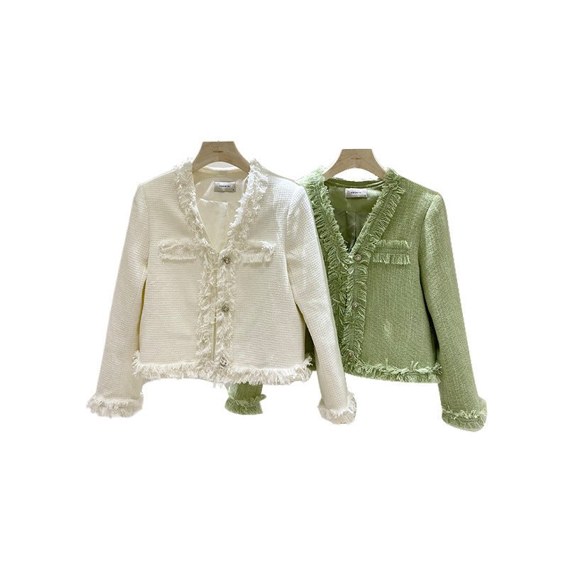 Veste Parfumée Tweed Verte French Temperament - Style Baseball Manches Longues SM - IVOIRART.COM