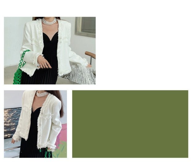 Veste Parfumée Tweed Verte French Temperament - Style Baseball Manches Longues SM - IVOIRART.COM