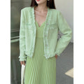 Veste Parfumée Tweed Verte French Temperament - Style Baseball Manches Longues SM - IVOIRART.COM