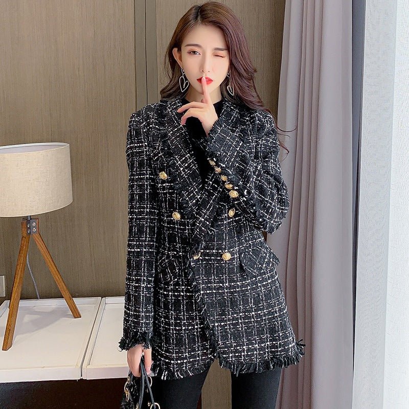 Veste tailleur en tweed Temperament, courte et élégante pour femme, noire taille - IVOIRART.COM