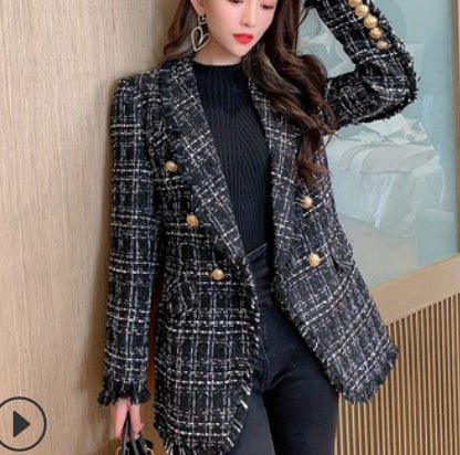 Veste tailleur en tweed Temperament, courte et élégante pour femme, noire taille - IVOIRART.COM
