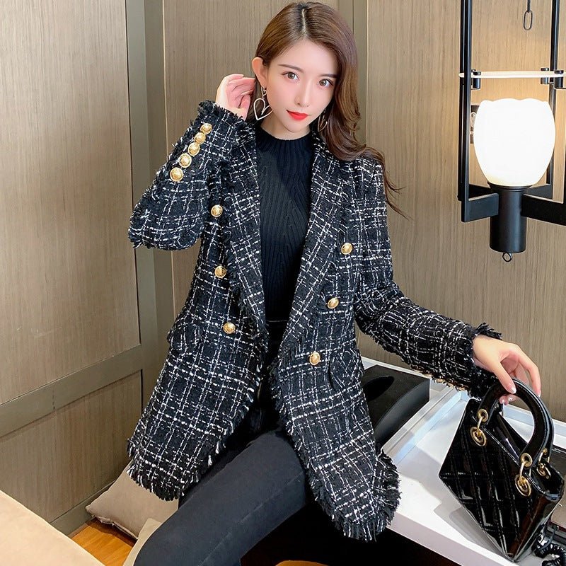 Veste tailleur en tweed Temperament, courte et élégante pour femme, noire taille - IVOIRART.COM