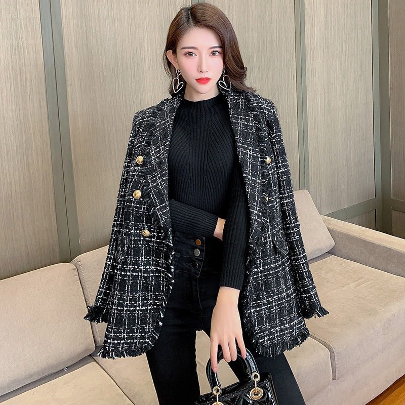 Veste tailleur en tweed Temperament, courte et élégante pour femme, noire taille - IVOIRART.COM