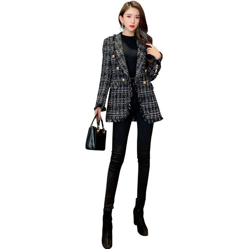 Veste tailleur en tweed Temperament, courte et élégante pour femme, noire taille - IVOIRART.COM
