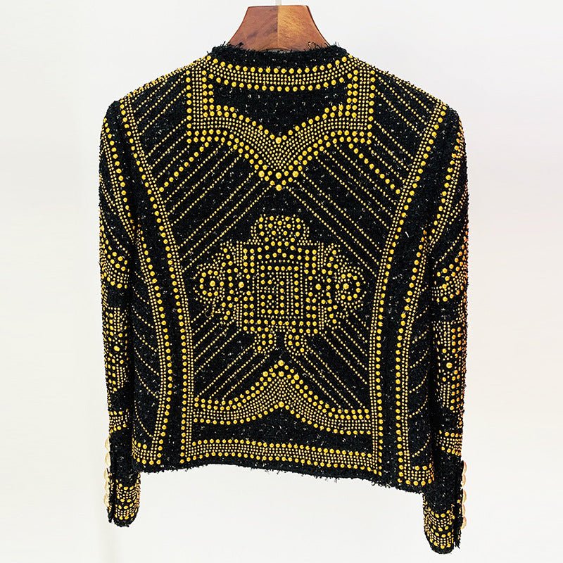 Veste tweed perlée Heavy Metal col rond, coupe slim, laine et nylon, noir/blanc. - IVOIRART.COM