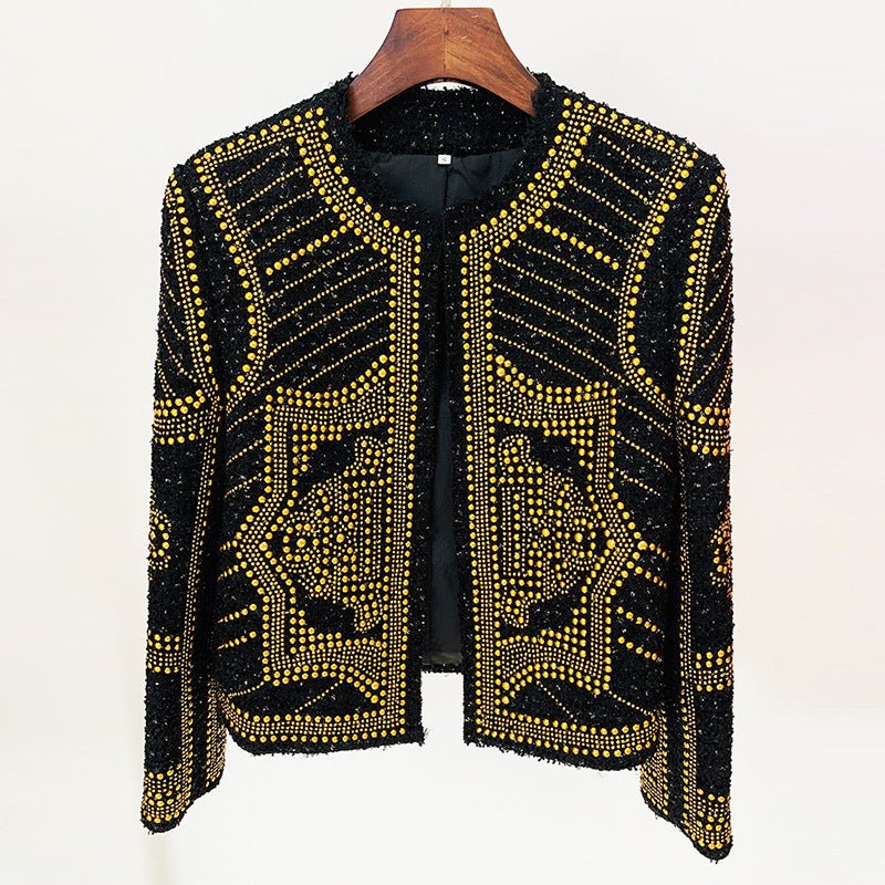 Veste tweed perlée Heavy Metal col rond, coupe slim, laine et nylon, noir/blanc. - IVOIRART.COM