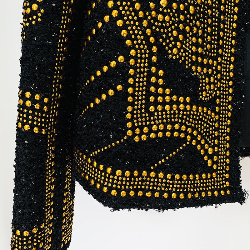 Veste tweed perlée Heavy Metal col rond, coupe slim, laine et nylon, noir/blanc. - IVOIRART.COM