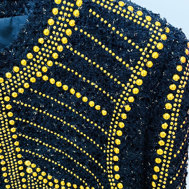 Veste tweed perlée Heavy Metal col rond, coupe slim, laine et nylon, noir/blanc. - IVOIRART.COM