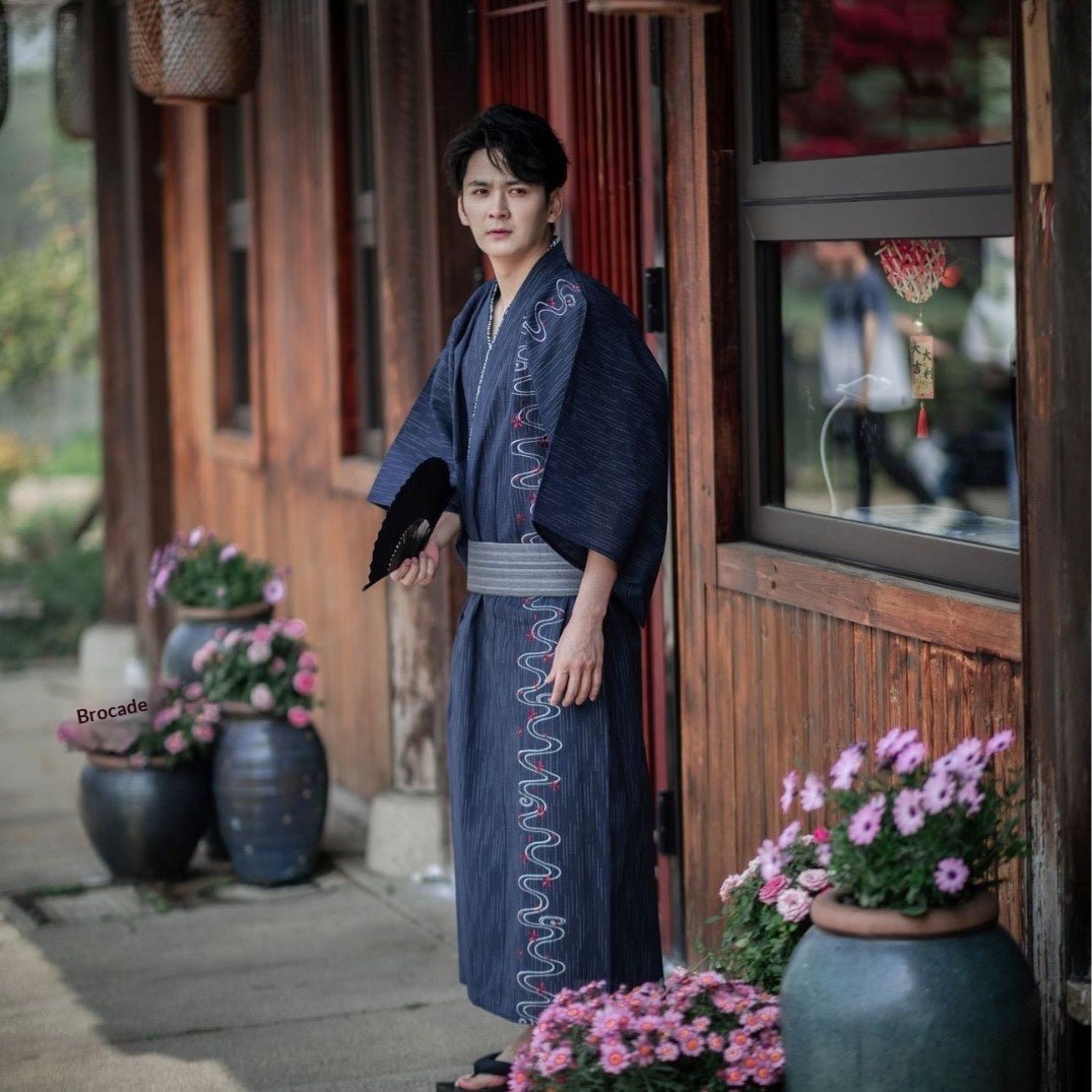 Vêtement traditionnel japonais élégant et frais : le Kimono authentique homme coton - IVOIRART.COM