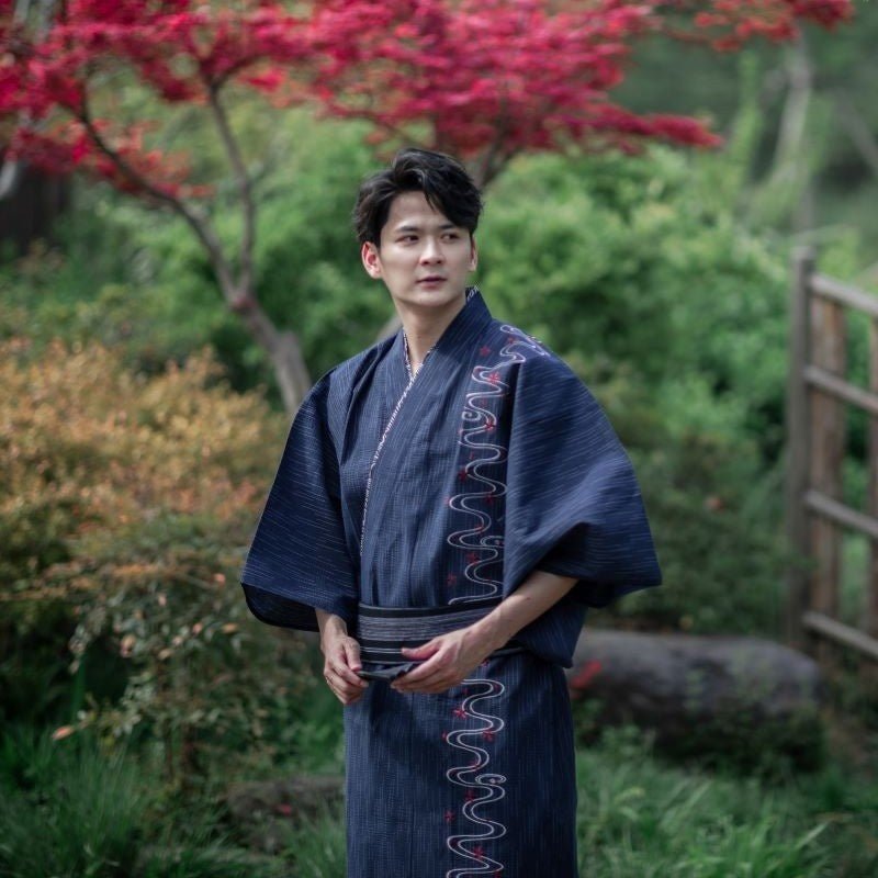 Vêtement traditionnel japonais élégant et frais : le Kimono authentique homme coton - IVOIRART.COM