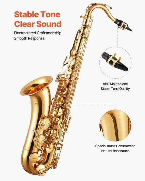 Professional B Flat Saxophone with Carrying Case - Beginner Tenor Saxophone Kit - IVOIRART.COM