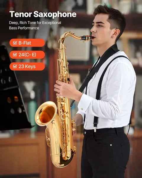 Professional B Flat Saxophone with Carrying Case - Beginner Tenor Saxophone Kit - IVOIRART.COM