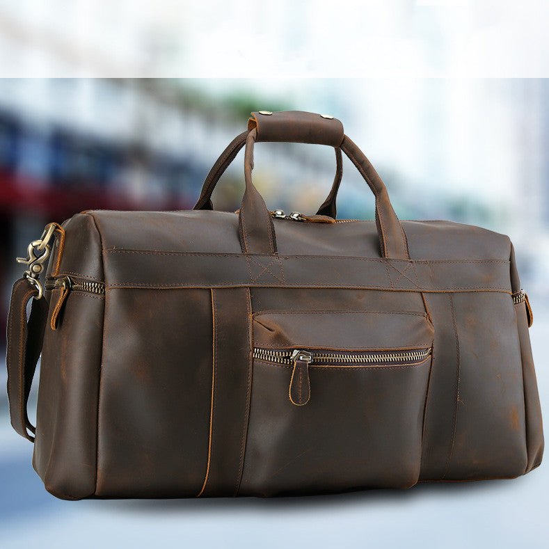Vintage Crazy Horse Leather Men's Travel Large Capacity Tote - IVOIRART.COM