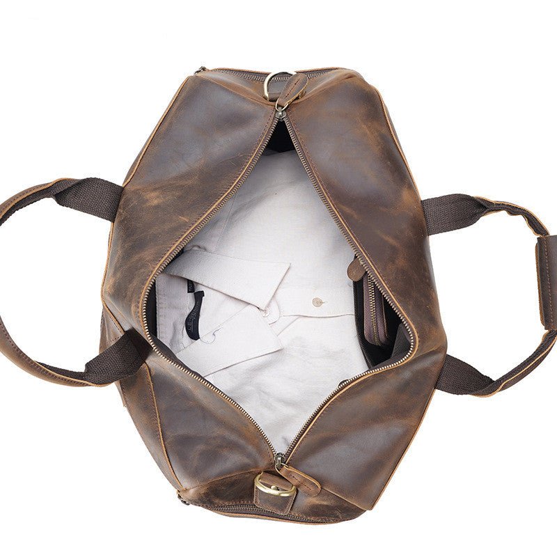 Vintage Crazy Horse Leather Men's Travel Large Capacity Tote - IVOIRART.COM