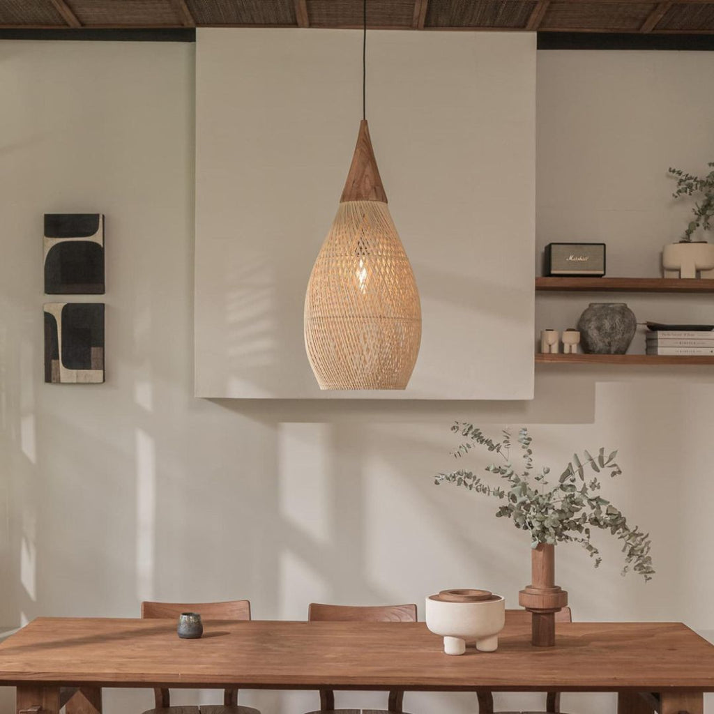 Vintage Living Room Wooden Wind Rattan Woven Chandelier - IVOIRART.COM