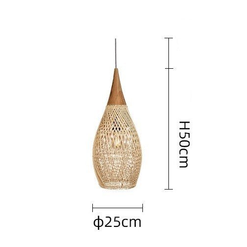 Vintage Living Room Wooden Wind Rattan Woven Chandelier - IVOIRART.COM