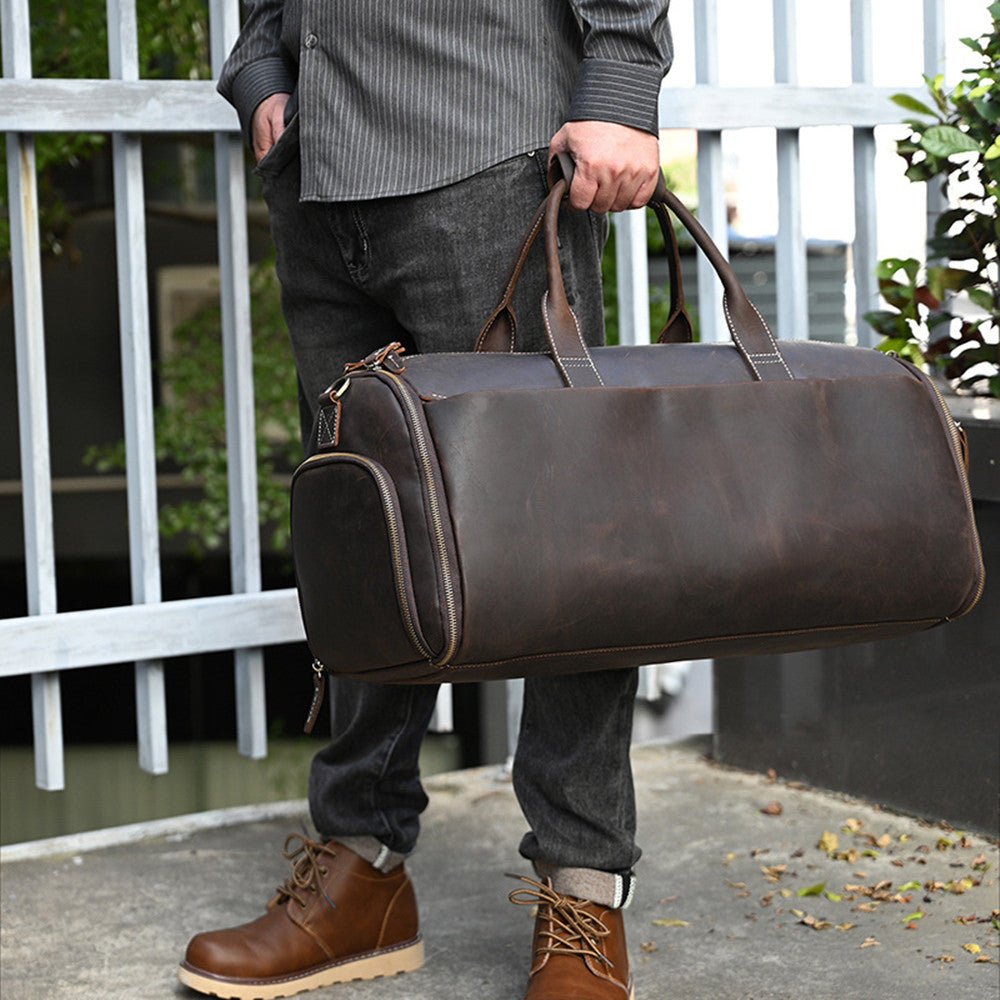 Vintage Travel Bag Multifunctional Leather Duffle Bag Folding - IVOIRART.COM