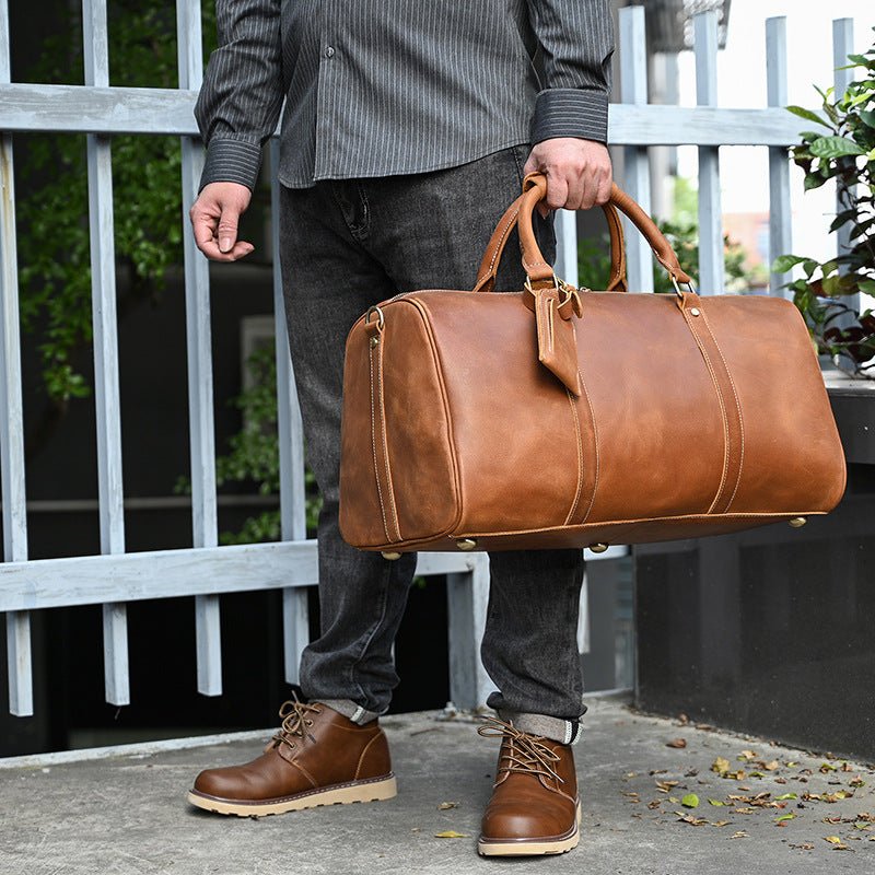 Vintage Travel Bag Multifunctional Leather Duffle Bag Folding - IVOIRART.COM