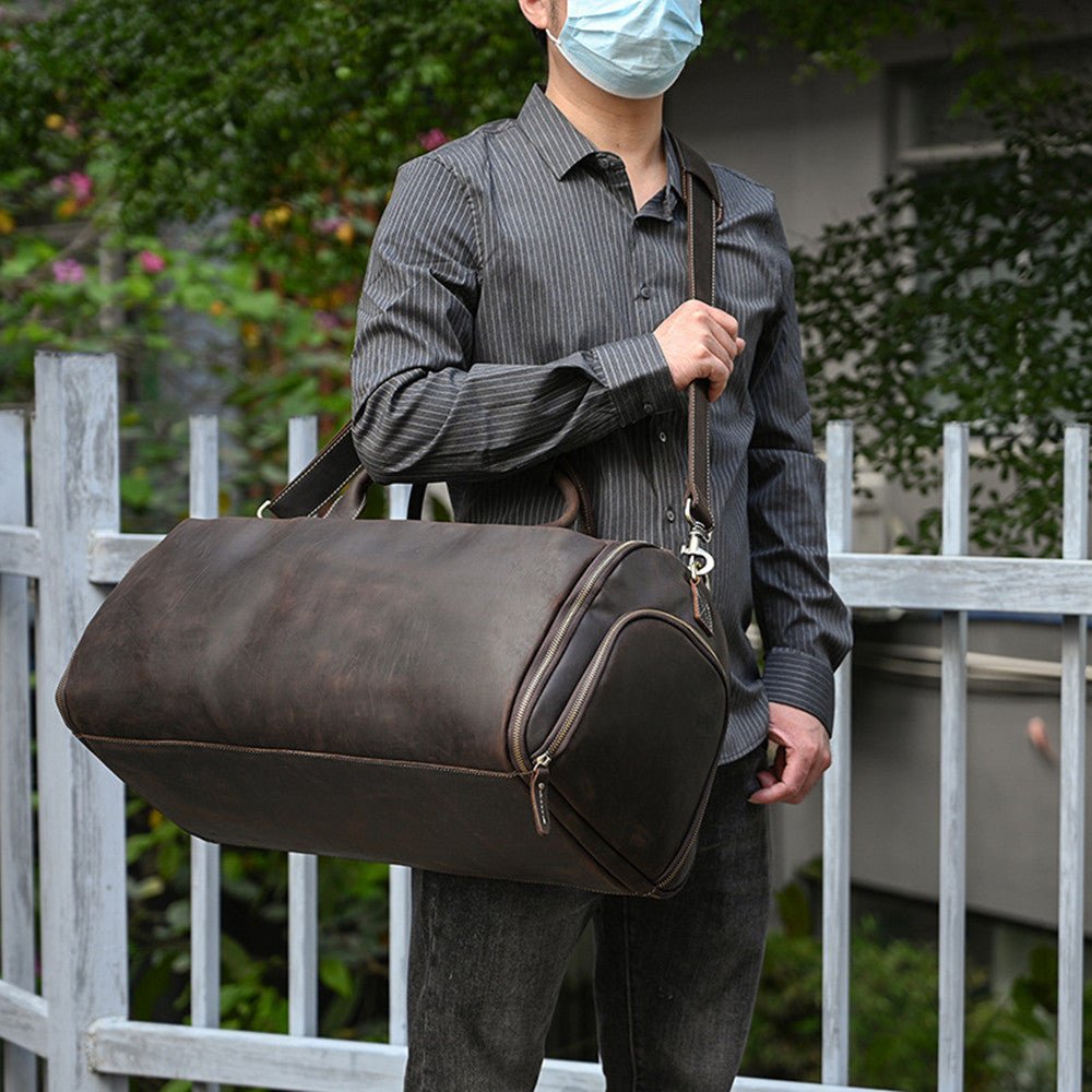 Vintage Travel Bag Multifunctional Leather Duffle Bag Folding - IVOIRART.COM