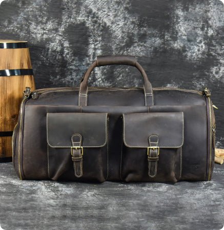 Vintage Travel Bag Multifunctional Leather Duffle Bag Folding - IVOIRART.COM
