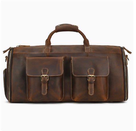 Vintage Travel Bag Multifunctional Leather Duffle Bag Folding - IVOIRART.COM