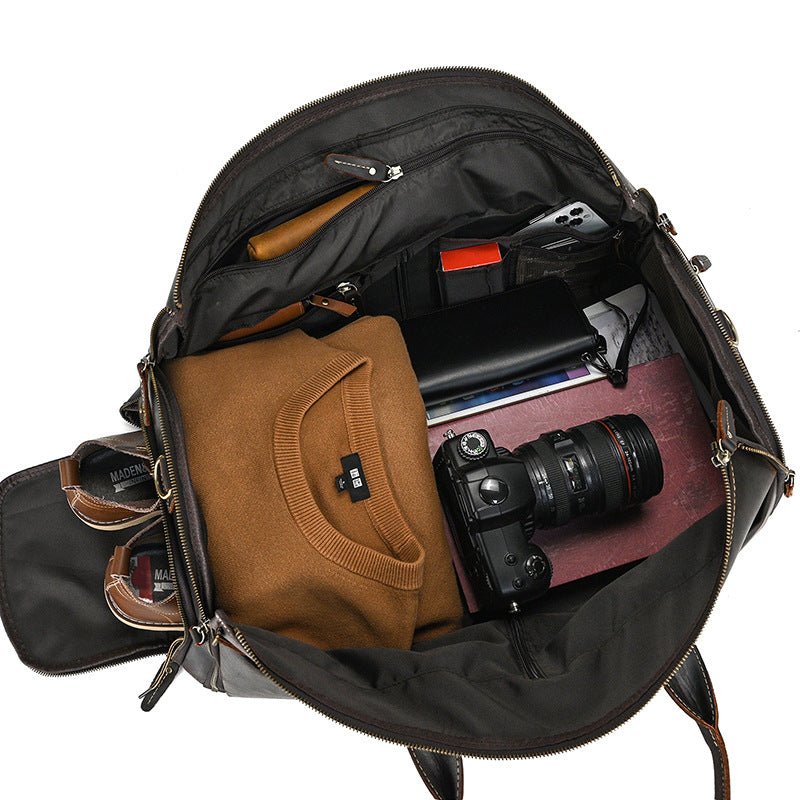 Vintage Travel Bag Multifunctional Leather Duffle Bag Folding - IVOIRART.COM