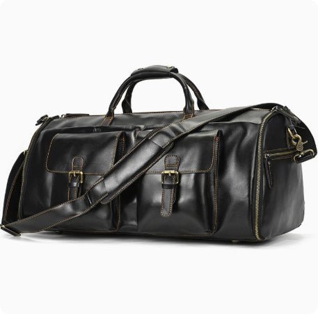 Vintage Travel Bag Multifunctional Leather Duffle Bag Folding - IVOIRART.COM