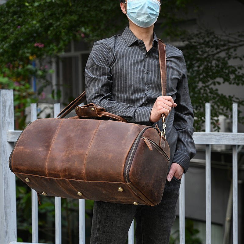 Vintage Travel Bag Multifunctional Leather Duffle Bag Folding - IVOIRART.COM
