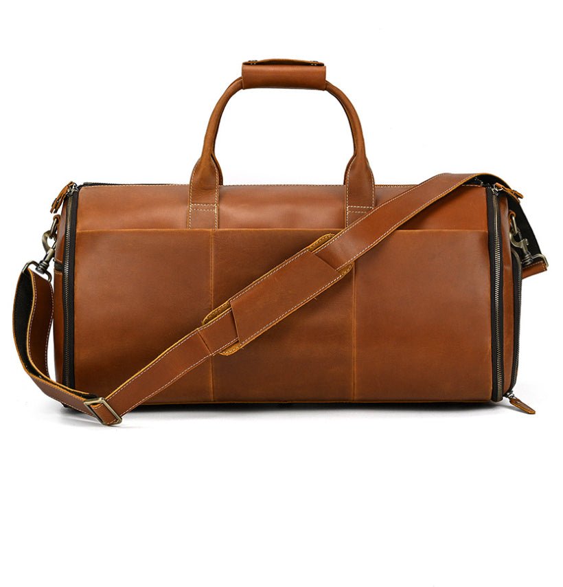 Vintage Travel Bag Multifunctional Leather Duffle Bag Folding - IVOIRART.COM