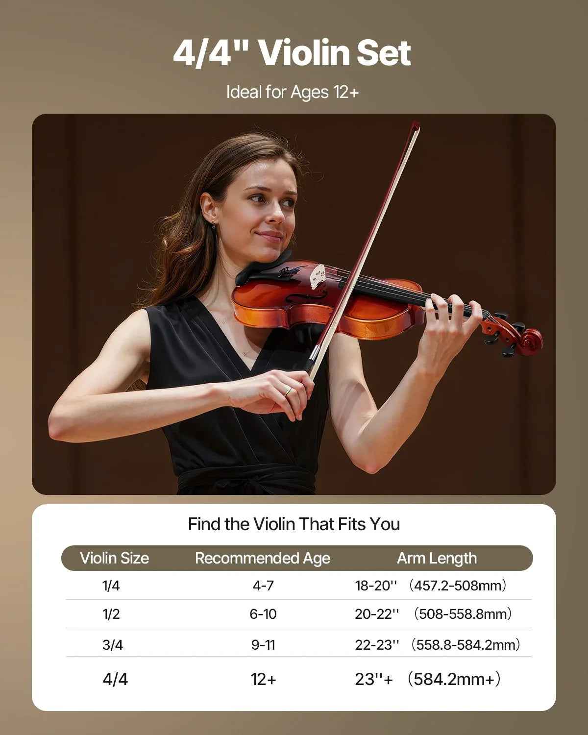 Violon 4/4 Taille Pleine pour Adultes, Ensemble Violon Débutants avec Étui Rigide, Colophane, Archet, Repose - Épaules, Chevalet, Cordes Supplémentaires, Instrument Bois Massif Professionnel (Brun Brillant) - IVOIRART.COM