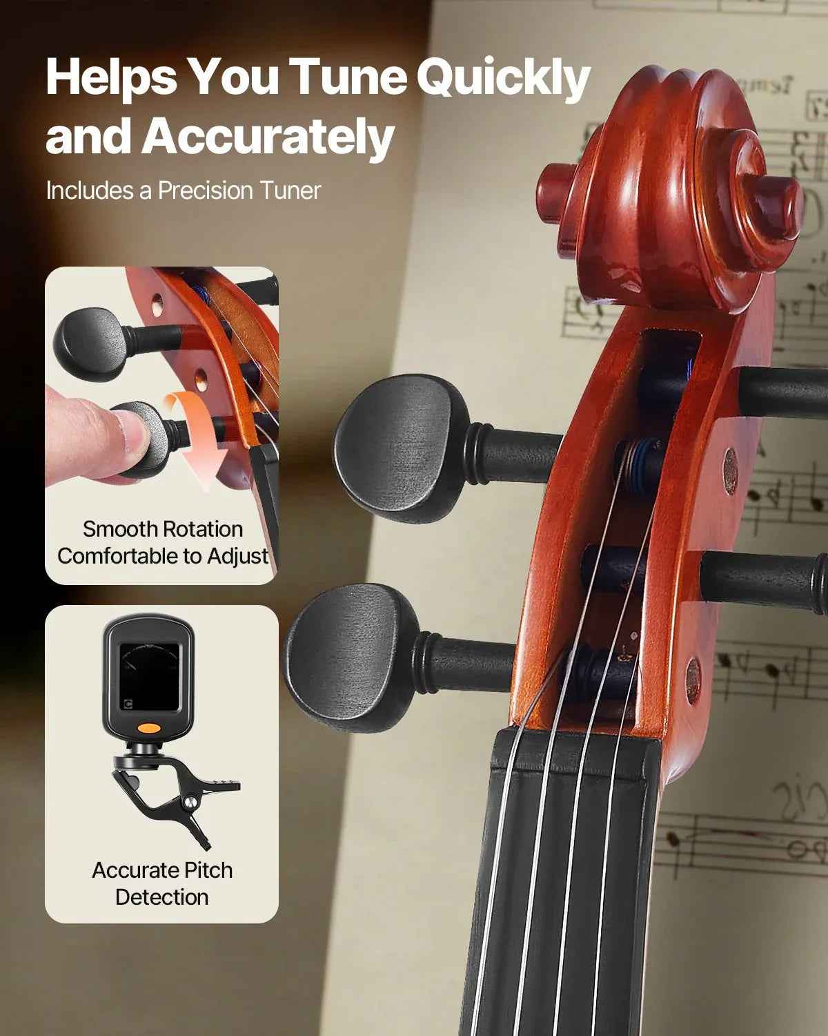 Violon 4/4 Taille Pleine pour Adultes, Ensemble Violon Débutants avec Étui Rigide, Colophane, Archet, Repose - Épaules, Chevalet, Cordes Supplémentaires, Instrument Bois Massif Professionnel (Brun Brillant) - IVOIRART.COM