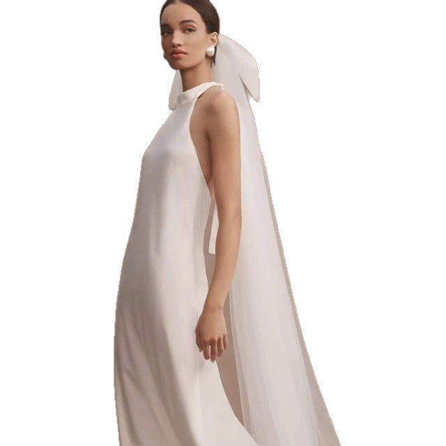 Voile de Mariée Minimaliste Blanc Double Couche en Tulle avec Nœud Décoratif - IVOIRART.COM