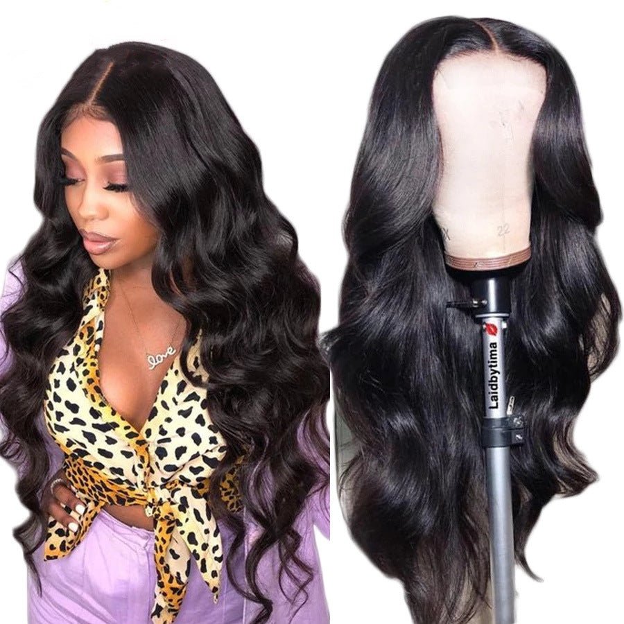 Wig Ladies Fashion Black Mid-length Curly Hair Front Lace Synthetic Headgear - IVOIRART.COM