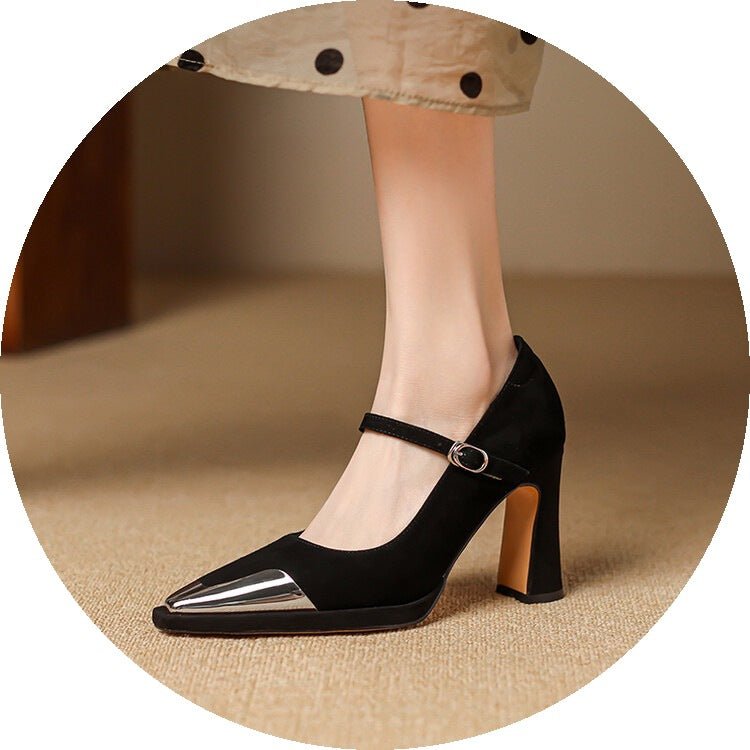 Womens Comfortable Stiletto Heels With A Sturdy Metal Toe And Buckle Detailing - IVOIRART.COM