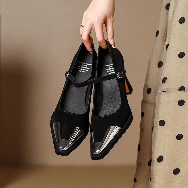 Womens Comfortable Stiletto Heels With A Sturdy Metal Toe And Buckle Detailing - IVOIRART.COM