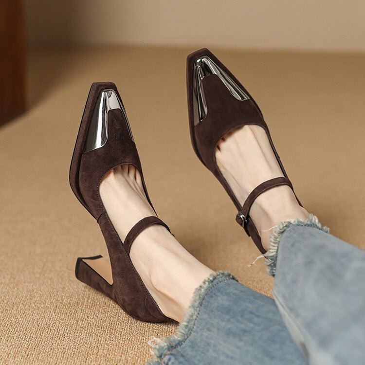 Womens Comfortable Stiletto Heels With A Sturdy Metal Toe And Buckle Detailing - IVOIRART.COM