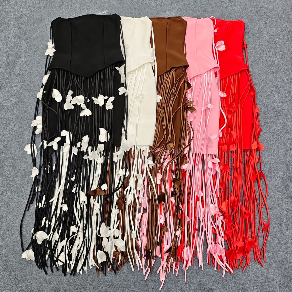 Women's European And American-style Sexy Strapless Tassel Bodycon Dress - IVOIRART.COM