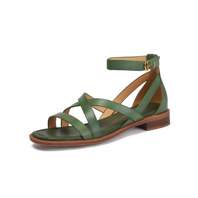 Womens Flat Shoes With A Cross-strap Design And A Single Strap Buckle - IVOIRART.COM