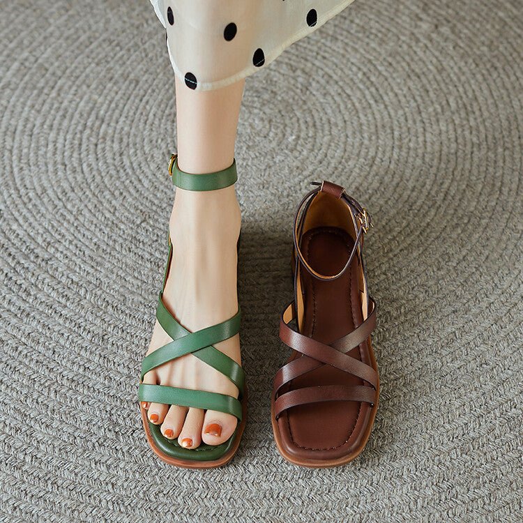 Womens Flat Shoes With A Cross-strap Design And A Single Strap Buckle - IVOIRART.COM