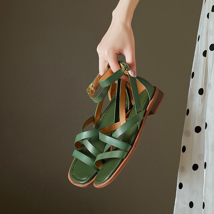Womens Flat Shoes With A Cross-strap Design And A Single Strap Buckle - IVOIRART.COM