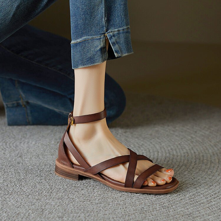 Womens Flat Shoes With A Cross-strap Design And A Single Strap Buckle - IVOIRART.COM