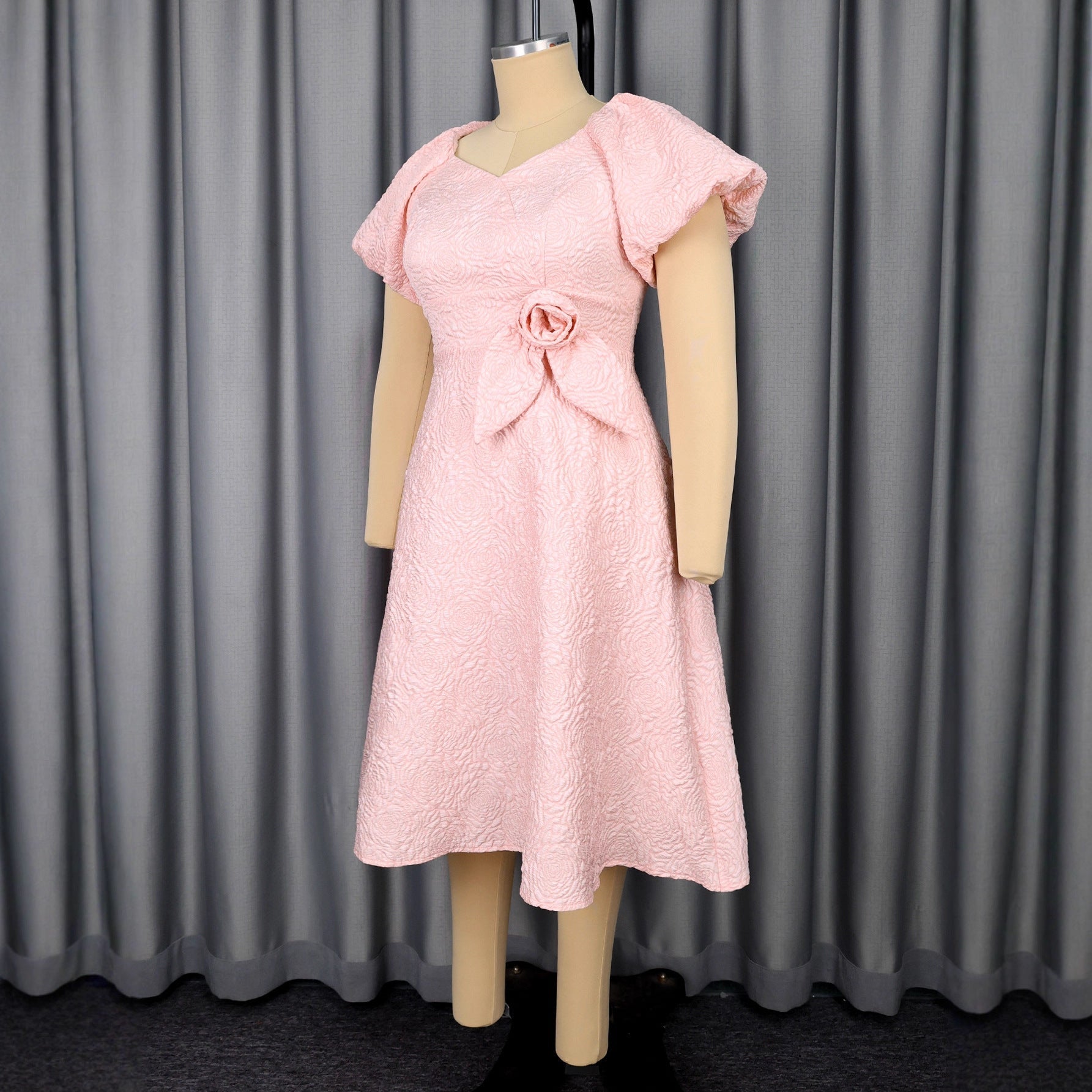 Women's High Waist Puff Sleeve Dress - IVOIRART.COM