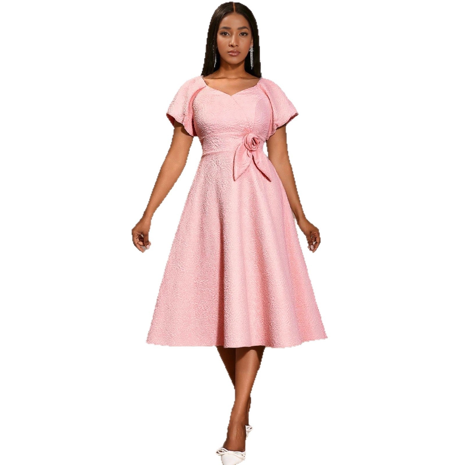 Women's High Waist Puff Sleeve Dress - IVOIRART.COM