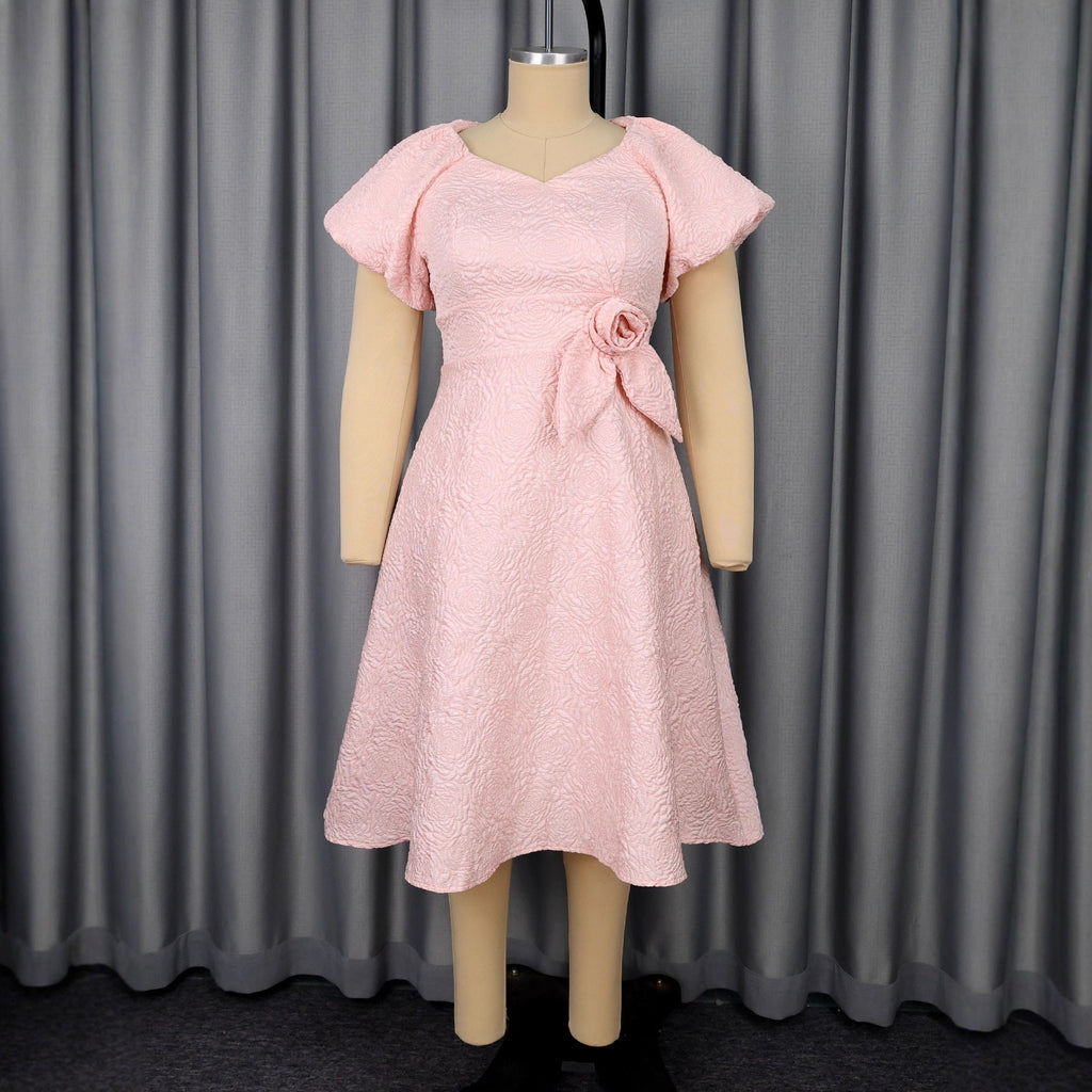Women's High Waist Puff Sleeve Dress - IVOIRART.COM